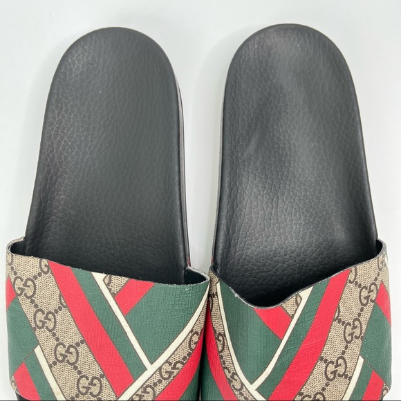 RARE Print! Gucci Style Beige Web Print GG Supreme Canvas Rubber Slide Sandals - Picture 6 of 16